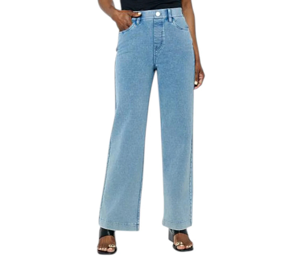 DG2 by Diane Gilman Women's Knit Denim Pull-On Wide-Leg Pant Chambray - Regular